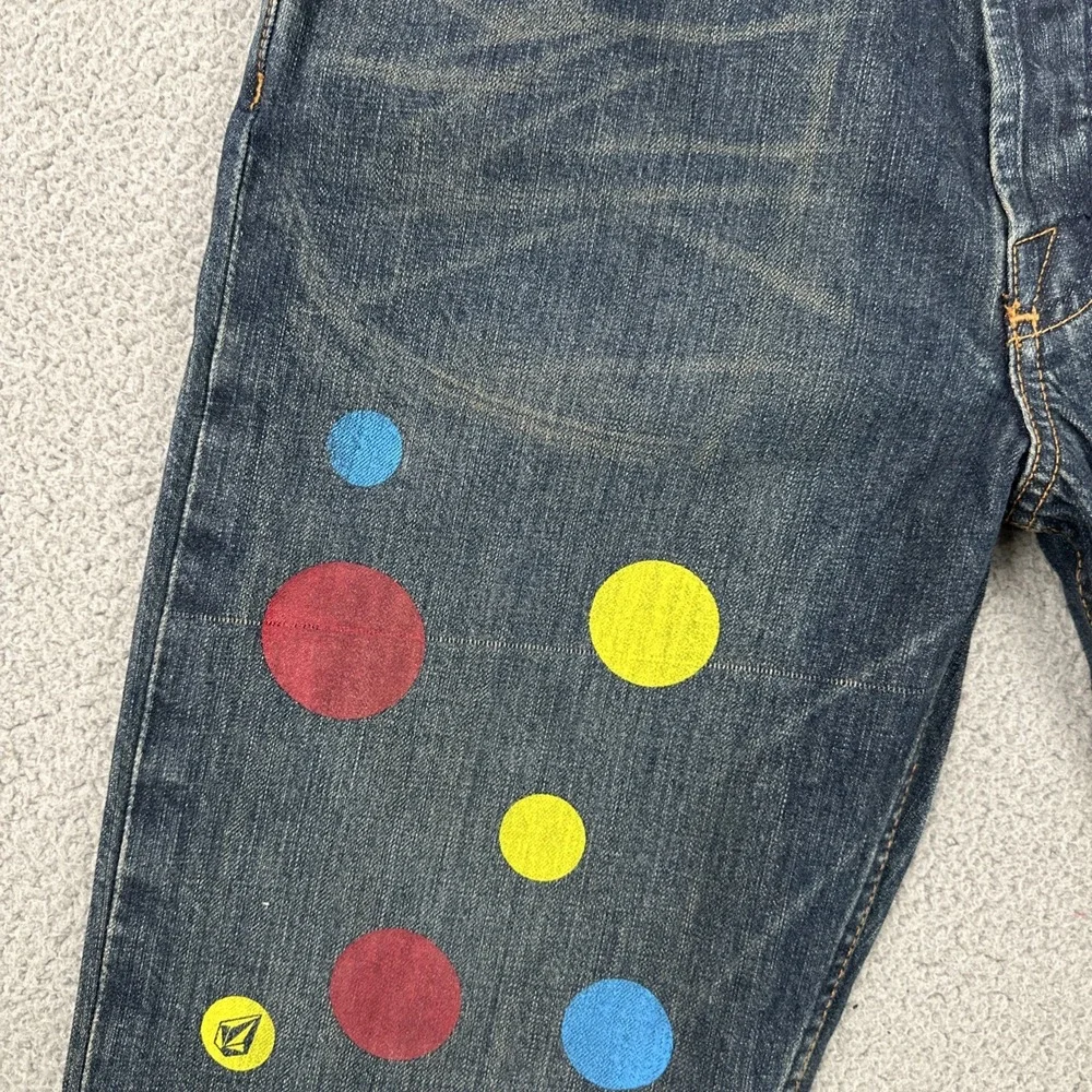 VTG Y2K Volcom Black Bart Button Fly Jeans Men 30x32 Blue Straight Leg Painted